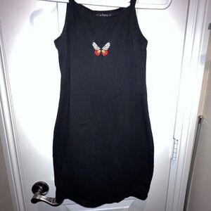 Black Butterfly Embroidered Tank Dress by Zaful